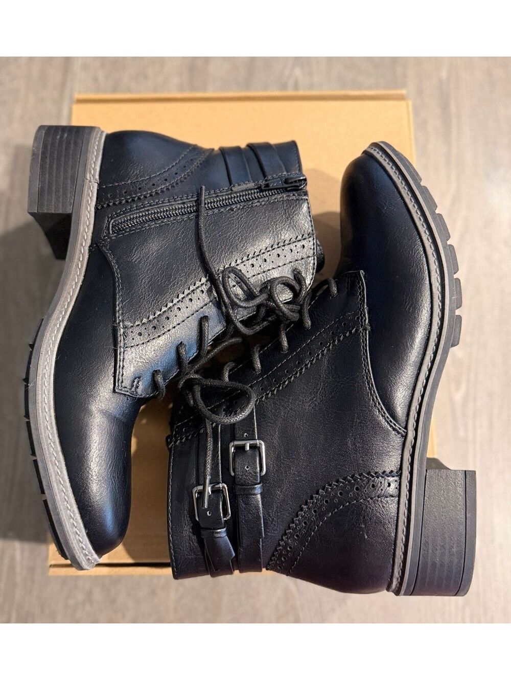 Cliffs by White Mountain Black Smooth Elibeth Ankle Lace Up Heeled Booties 7W